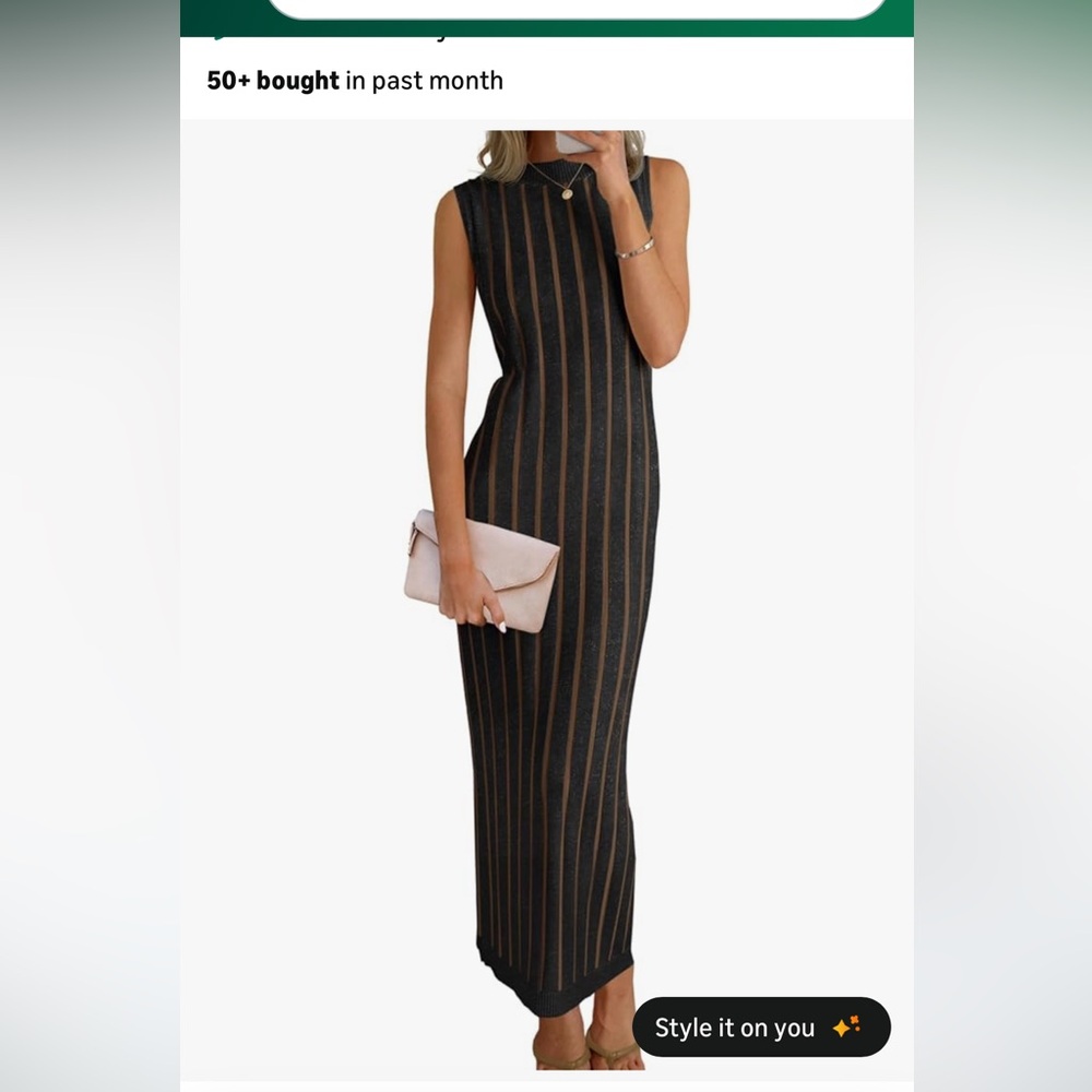 Amazon Black and Brown Striped Midi Dress